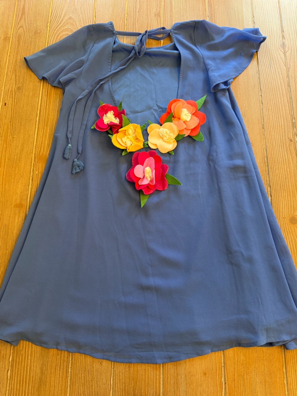 Judith March Blue Floral Appliqué Mini Dress